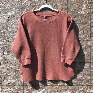 CASUAL TEXTURED WAFFLE KNIT T-SHIRT SWEATER